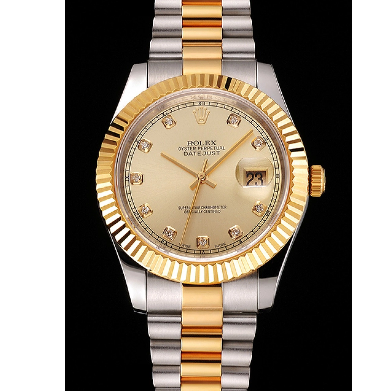 AAA Replica Watches And Gold Stainless Dial Tone Bracelet Datejust Bezel Case Two Steel Swiss Rolex 0824